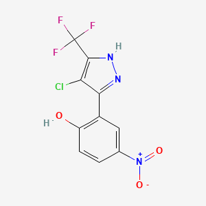 molecular formula C10H5ClF3N3O3 B15148036 2-[4-Chloro-3-(trifluoromethyl)-1H-pyrazol-5-yl]-4-nitro-phenol 