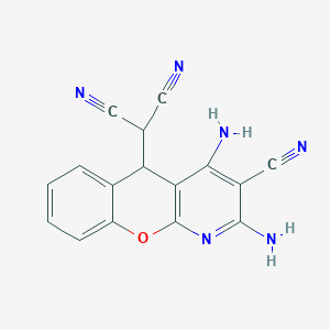 molecular formula C16H10N6O B15149000 (2,4-diamino-3-cyano-5H-chromeno[2,3-b]pyridin-5-yl)propanedinitrile 