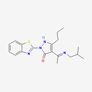 molecular formula C19H24N4OS B15149470 (4E)-2-(1,3-benzothiazol-2-yl)-4-{1-[(2-methylpropyl)amino]ethylidene}-5-propyl-2,4-dihydro-3H-pyrazol-3-one 