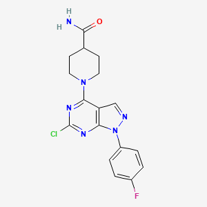 molecular formula C17H16ClFN6O B15149512 1-[6-chloro-1-(4-fluorophenyl)-1H-pyrazolo[3,4-d]pyrimidin-4-yl]piperidine-4-carboxamide 