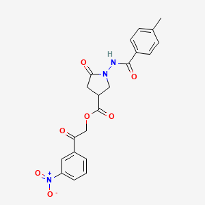 molecular formula C21H19N3O7 B15149558 2-(3-Nitrophenyl)-2-oxoethyl 1-{[(4-methylphenyl)carbonyl]amino}-5-oxopyrrolidine-3-carboxylate 