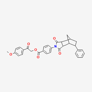 molecular formula C31H27NO6 B15149576 2-(4-methoxyphenyl)-2-oxoethyl 4-(1,3-dioxo-5-phenyloctahydro-2H-4,7-methanoisoindol-2-yl)benzoate 