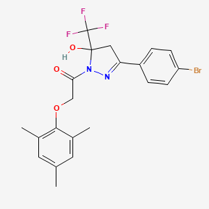 molecular formula C21H20BrF3N2O3 B15149631 1-[3-(4-bromophenyl)-5-hydroxy-5-(trifluoromethyl)-4H-pyrazol-1-yl]-2-(2,4,6-trimethylphenoxy)ethanone 