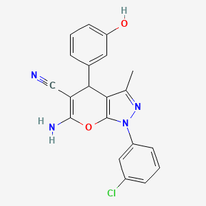 molecular formula C20H15ClN4O2 B15149655 6-amino-1-(3-chlorophenyl)-4-(3-hydroxyphenyl)-3-methyl-4H-pyrano[2,3-c]pyrazole-5-carbonitrile 