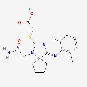 molecular formula C19H24N4O3S B15149728 ({(4E)-1-(2-amino-2-oxoethyl)-4-[(2,6-dimethylphenyl)imino]-1,3-diazaspiro[4.4]non-2-en-2-yl}sulfanyl)acetic acid 