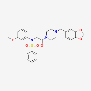 molecular formula C27H29N3O6S B15149800 N-{2-[4-(1,3-benzodioxol-5-ylmethyl)piperazin-1-yl]-2-oxoethyl}-N-(3-methoxyphenyl)benzenesulfonamide 