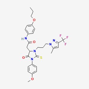 2-[1-(4-methoxyphenyl)-3-{3-[5-methyl-3-(trifluoromethyl)-1H-pyrazol-1-yl]propyl}-5-oxo-2-thioxoimidazolidin-4-yl]-N-(4-propoxyphenyl)acetamide