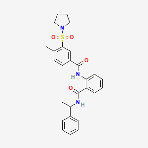 4-methyl-N-{2-[(1-phenylethyl)carbamoyl]phenyl}-3-(pyrrolidin-1-ylsulfonyl)benzamide