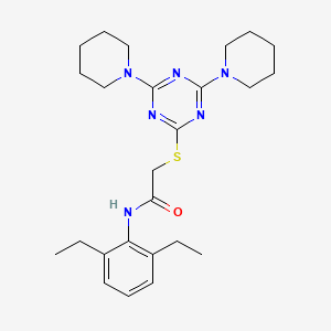 molecular formula C25H36N6OS B15151737 N-(2,6-diethylphenyl)-2-{[4,6-di(piperidin-1-yl)-1,3,5-triazin-2-yl]sulfanyl}acetamide 