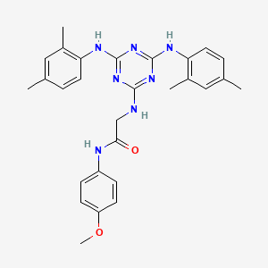 molecular formula C28H31N7O2 B15151768 N~2~-{4,6-bis[(2,4-dimethylphenyl)amino]-1,3,5-triazin-2-yl}-N-(4-methoxyphenyl)glycinamide 