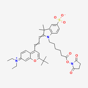 2-[3-(2-Tert-butyl-7-diethylazaniumylidenechromen-4-yl)prop-2-enylidene]-1-[6-(2,5-dioxopyrrolidin-1-yl)oxy-6-oxohexyl]-3,3-dimethylindole-5-sulfonate