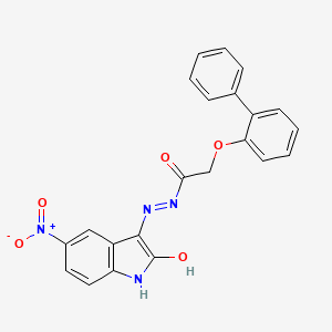 2-(biphenyl-2-yloxy)-N'-[(3E)-5-nitro-2-oxo-1,2-dihydro-3H-indol-3-ylidene]acetohydrazide