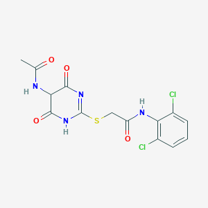 2-{[5-(acetylamino)-4,6-dioxo-1,4,5,6-tetrahydropyrimidin-2-yl]sulfanyl}-N-(2,6-dichlorophenyl)acetamide