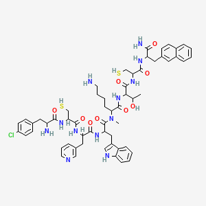 molecular formula C58H71ClN12O9S2 B1515287 6-Amino-2-[[2-[[2-[[2-[[2-amino-3-(4-chlorophenyl)propanoyl]amino]-3-sulfanylpropanoyl]amino]-3-pyridin-3-ylpropanoyl]amino]-3-(1H-indol-3-yl)propanoyl]-methylamino]-N-[1-[[1-[(1-amino-3-naphthalen-2-yl-1-oxopropan-2-yl)amino]-1-oxo-3-sulfanylpropan-2-yl]amino]-3-hydroxy-1-oxobutan-2-yl]hexanamide CAS No. 341519-04-8