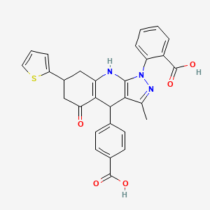 2-[4-(4-carboxyphenyl)-3-methyl-5-oxo-7-(thiophen-2-yl)-4,5,6,7,8,9-hexahydro-1H-pyrazolo[3,4-b]quinolin-1-yl]benzoic acid