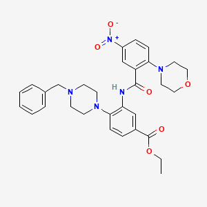 Ethyl 4-(4-benzylpiperazin-1-yl)-3-({[2-(morpholin-4-yl)-5-nitrophenyl]carbonyl}amino)benzoate