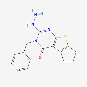 molecular formula C16H16N4OS B15155582 3-benzyl-2-hydrazinyl-3,5,6,7-tetrahydro-4H-cyclopenta[4,5]thieno[2,3-d]pyrimidin-4-one 