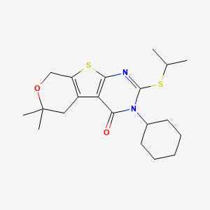 4-cyclohexyl-12,12-dimethyl-5-propan-2-ylsulfanyl-11-oxa-8-thia-4,6-diazatricyclo[7.4.0.02,7]trideca-1(9),2(7),5-trien-3-one