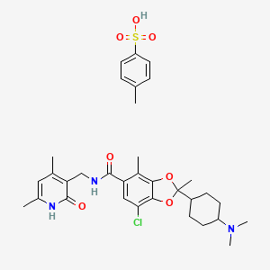 molecular formula C33H42ClN3O7S B15156825 7-chloro-N-[(4,6-dimethyl-2-oxo-1H-pyridin-3-yl)methyl]-2-[4-(dimethylamino)cyclohexyl]-2,4-dimethyl-1,3-benzodioxole-5-carboxamide; para-toluene sulfonate 