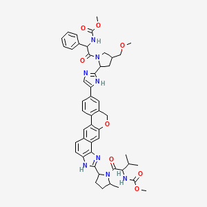 molecular formula C49H54N8O8 B15157144 methyl N-[2-[2-[5-[6-[1-[2-(methoxycarbonylamino)-3-methylbutanoyl]-5-methylpyrrolidin-2-yl]-21-oxa-5,7-diazapentacyclo[11.8.0.03,11.04,8.014,19]henicosa-1(13),2,4(8),5,9,11,14(19),15,17-nonaen-17-yl]-1H-imidazol-2-yl]-4-(methoxymethyl)pyrrolidin-1-yl]-2-oxo-1-phenylethyl]carbamate 