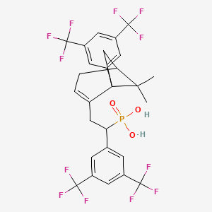 molecular formula C27H23F12O3P B15157174 1-[3,5-Bis(trifluoromethyl)phenyl]-2-{1-[3,5-bis(trifluoromethyl)phenyl]-6,6-dimethylbicyclo[3.1.1]hept-2-en-2-yl}ethylphosphonic acid 