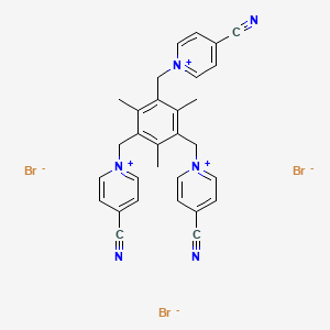 molecular formula C30H27Br3N6 B15158652 1,1',1''-((2,4,6-Trimethylbenzene-1,3,5-triyl)tris(methylene))tris(4-cyanopyridin-1-ium) bromide 