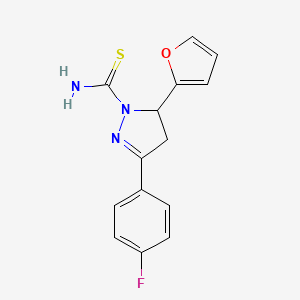 molecular formula C14H12FN3OS B15159067 3-(4-Fluorophenyl)-5-(furan-2-YL)-4,5-dihydro-1H-pyrazole-1-carbothioamide CAS No. 870680-36-7