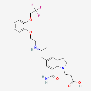 molecular formula C25H30F3N3O5 B1515936 1H-Indole-1-propanoic acid, 7-(aminocarbonyl)-2,3-dihydro-5-((2R)-2-((2-(2-(2,2,2-trifluoroethoxy)phenoxy)ethyl)amino)propyl)- CAS No. 1357252-79-9