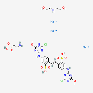 molecular formula C28H36Cl2N10Na3O13S3+3 B1515979 Benzenesulfonic acid, 2,2'-(1,2-ethenediyl)bis(5-((4-chloro-6-methoxy-1,3,5-triazin-2-yl)amino)-, disodium salt, reaction products with 2-aminoethanesulfonic acid monosodium salt and diethanolamine CAS No. 82640-05-9