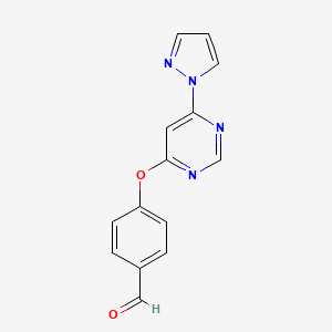 molecular formula C14H10N4O2 B1516054 4-{[6-(1H-吡唑-1-基)-4-嘧啶基]氧基}苯甲醛 CAS No. 1015846-03-3