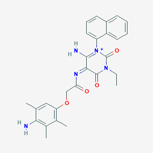 molecular formula C27H28N5O4+ B15160552 N-[6-Amino-3-ethyl-1-(1-naphthyl)-2,4-dioxo-1,2,3,4-tetrahydro-5-pyrimidinyl]-2-(4-amino-2,3,5-trimethylphenoxy)acetamide 