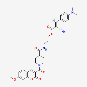 molecular formula C32H34N4O7 B1516195 (E)-3-[1-(7-Methoxy-2-oxo-2H-chromene-3-carbonyl)piperidine-4-carboxamido]propyl 2-cyano-3-[4-(dimethylamino)phenyl]acrylate 
