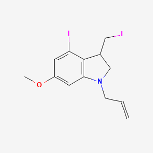 molecular formula C13H15I2NO B15162294 1H-Indole, 2,3-dihydro-4-iodo-3-(iodomethyl)-6-methoxy-1-(2-propenyl)- CAS No. 144085-18-7