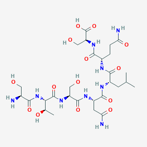 molecular formula C28H49N9O14 B15166730 L-Seryl-L-threonyl-L-seryl-L-asparaginyl-L-leucyl-L-glutaminyl-L-serine CAS No. 632331-54-5