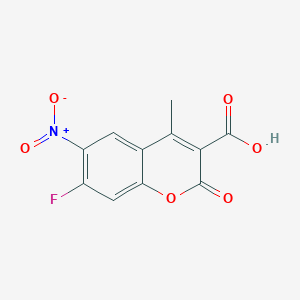 molecular formula C11H6FNO6 B15167092 2H-1-Benzopyran-3-carboxylic acid, 7-fluoro-4-methyl-6-nitro-2-oxo- CAS No. 643017-36-1