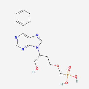 molecular formula C16H19N4O5P B15167438 Phosphonic acid, [[4-hydroxy-3-(6-phenyl-9H-purin-9-yl)butoxy]methyl]- CAS No. 643028-88-0