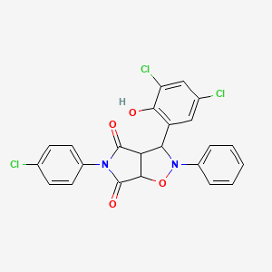 molecular formula C23H15Cl3N2O4 B15171329 5-(4-chlorophenyl)-3-(3,5-dichloro-2-hydroxyphenyl)-2-phenyldihydro-2H-pyrrolo[3,4-d][1,2]oxazole-4,6(3H,5H)-dione 