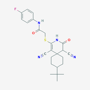 2-[(9-tert-butyl-1,5-dicyano-4-hydroxy-3-azaspiro[5.5]undeca-1,3-dien-2-yl)sulfanyl]-N-(4-fluorophenyl)acetamide