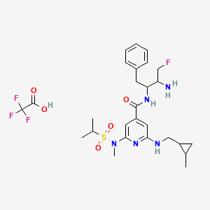 molecular formula C27H37F4N5O5S B15173683 N-(3-amino-4-fluoro-1-phenylbutan-2-yl)-2-[(2-methylcyclopropyl)methylamino]-6-[methyl(propan-2-ylsulfonyl)amino]pyridine-4-carboxamide;2,2,2-trifluoroacetic acid 