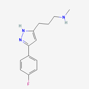 molecular formula C13H16FN3 B1517451 {3-[3-(4-fluorophenyl)-1H-pyrazol-5-yl]propyl}(methyl)amine CAS No. 1192579-89-7