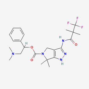 molecular formula C23H30F3N5O3 B15174546 Pyrrolo[3,4-c]pyrazole-5(1H)-carboxylic acid, 4,6-dihydro-6,6-dimethyl-3-[(3,3,3-trifluoro-2,2-dimethyl-1-oxopropyl)amino]-, (1S)-2-(dimethylamino)-1-phenylethyl ester 