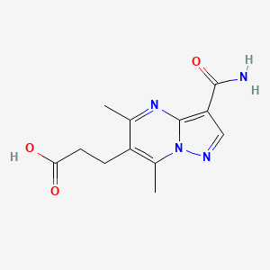 molecular formula C12H14N4O3 B1517455 3-{3-氨基甲酰基-5,7-二甲基吡唑并[1,5-a]嘧啶-6-基}丙酸 CAS No. 1072069-75-0