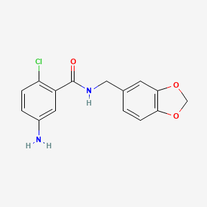 molecular formula C15H13ClN2O3 B1517569 5-氨基-N-(2H-1,3-苯并二氧杂环-5-基甲基)-2-氯苯甲酰胺 CAS No. 1018269-73-2