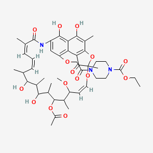 ethyl 4-[2-[[(9Z,19Z,21Z)-13-acetyloxy-2,15,17,29-tetrahydroxy-11-methoxy-3,7,12,14,16,18,22-heptamethyl-6,23-dioxo-8,30-dioxa-24-azatetracyclo[23.3.1.14,7.05,28]triaconta-1(29),2,4,9,19,21,25,27-octaen-27-yl]oxy]acetyl]piperazine-1-carboxylate