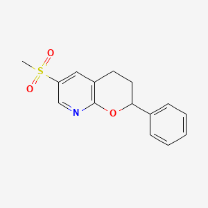 molecular formula C15H15NO3S B15179532 2H-Pyrano(2,3-b)pyridine, 3,4-dihydro-6-(methylsulfonyl)-2-phenyl- CAS No. 102830-68-2