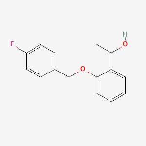 molecular formula C15H15FO2 B1518000 1-{2-[(4-Fluorophenyl)methoxy]phenyl}ethan-1-ol CAS No. 1156178-46-9