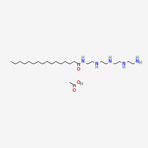 molecular formula C24H53N5O.C2H4O2<br>C26H57N5O3 B15181476 N-(2-((2-((2-((2-Aminoethyl)amino)ethyl)amino)ethyl)amino)ethyl)palmitamide monoacetate CAS No. 93942-17-7