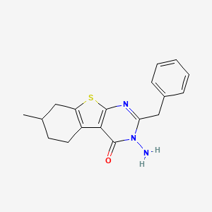 (1)Benzothieno(2,3-d)pyrimidin-4(3H)-one, 5,6,7,8-tetrahydro-3-amino-7-methyl-2-(phenylmethyl)-