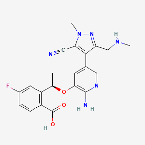 molecular formula C21H21FN6O3 B1518224 (R)-2-(1-((2-amino-5-(5-cyano-1-methyl-3-((methylamino)methyl)-1H-pyrazol-4-yl)pyridin-3-yl)oxy)ethyl)-4-fluorobenzoic acid 