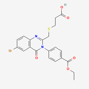 Benzoic acid, 4-(6-bromo-2-(((2-carboxyethyl)thio)methyl)-4-oxo-3(4H)-quinazolinyl)-, 1-ethyl ester